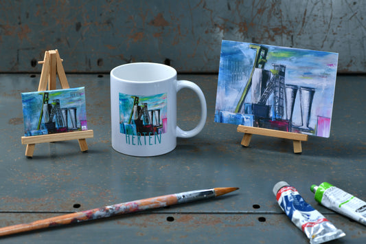 Ruhrpott Geschenk-Set – Magnet, Tasse und Klappkarte mit Zeche Schlägel und Eisen in Herten